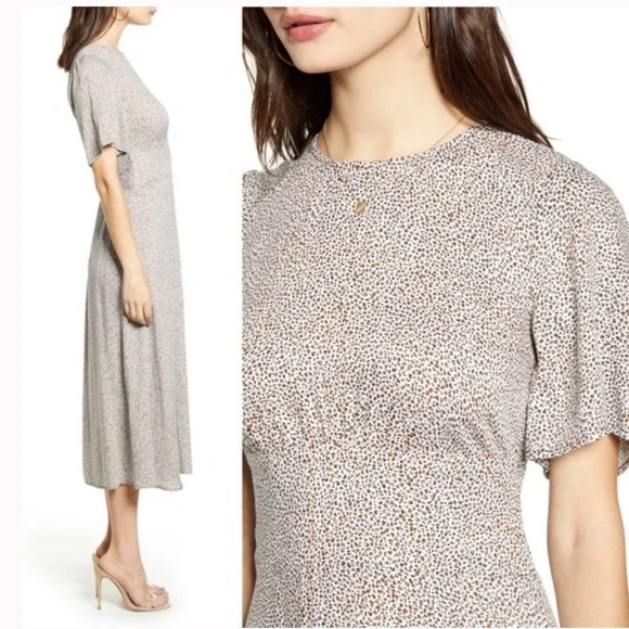 3. AFRM Janice Mini Leopard Print Midi Dress Size M - Picture 2 of 9